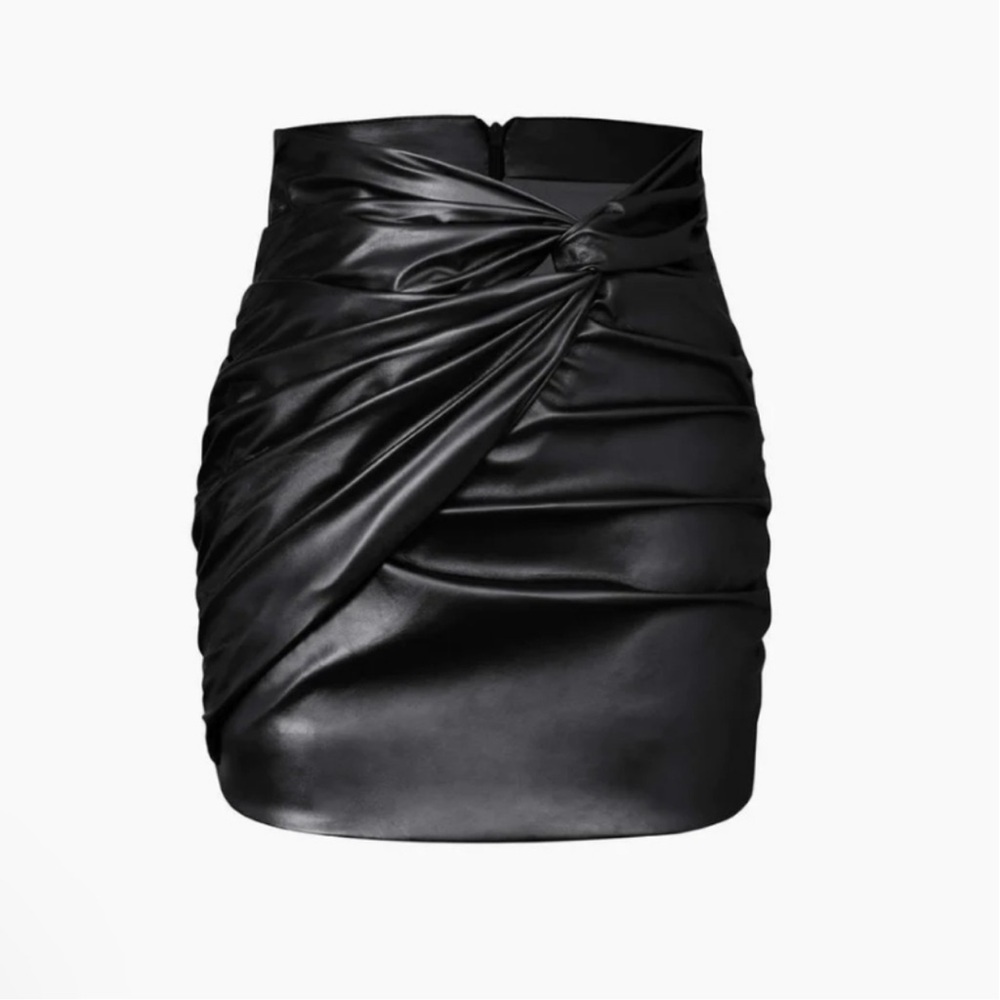 NWT MICAS Metallic Faux Leather Knotted Mini Skirt in Black womens size M